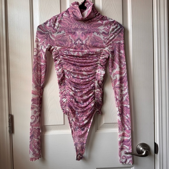 Free People X REVOLVE Under It All Bodysuit Ruched Long Sleeve Peony Combo XS - Picture 6 of 11